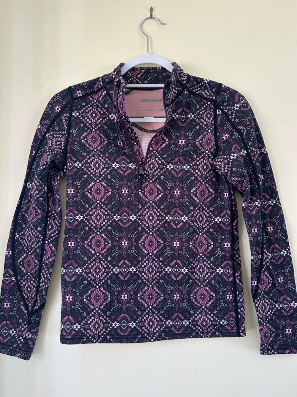 Terramar Purple & Black Geo Print Quarter-Zip Pullover